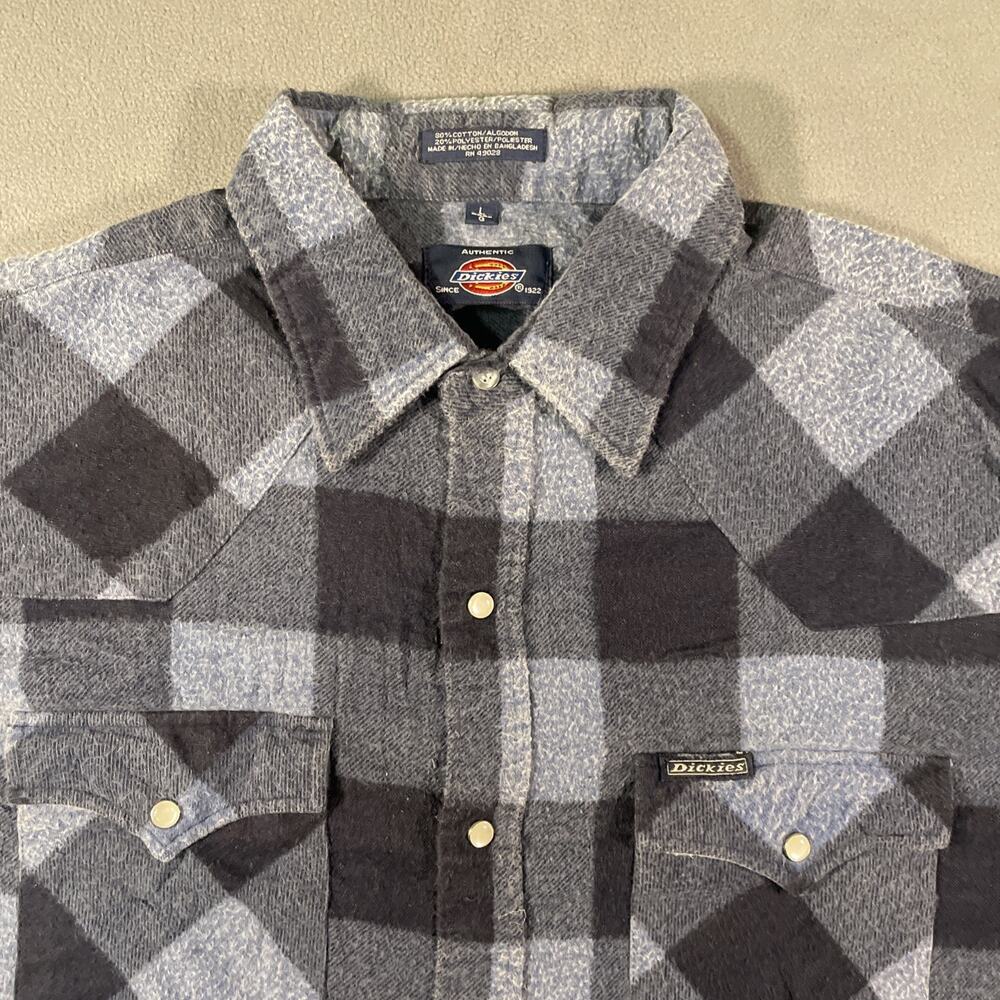 Dickies Plaid Flannel Shirt Blue Long Sleeve Snap Closure Men’s Size Large - Picture 5 of 8